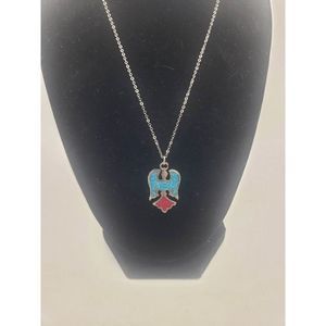Native American Pewter Designed Necklace Thunderbird w/Turquoise in Center and R
